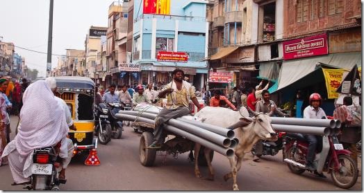 Bikes, motorbikes, ox-carts, rickshaws, etc.