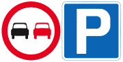 No Overtaking and Parking signs